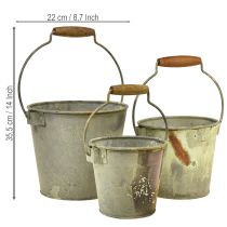 gjenstander Dekorativ bøtte metall rust vintage Ø15/17,5/22cm sett med 3