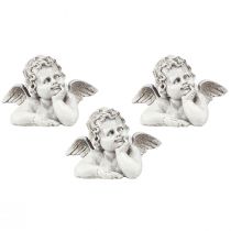 gjenstander Dekorativ engelfigur polyresin gravdekor gråhvit H6cm 3 stk