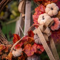 gjenstander Dekorativt gresskar laget av stoff på pinne gulbrun oransje Ø7cm 9 stk