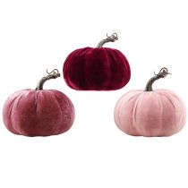 gjenstander Dekorative gresskar flokket burgunder rosa Ø13cm H11,5cm 3 stk.