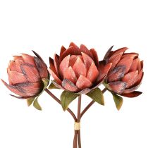 gjenstander Dekorative Protea kunstige kunstige blomster rød-oransje 34 cm 3 stk