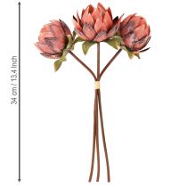 gjenstander Dekorative Protea kunstige kunstige blomster rød-oransje 34 cm 3 stk