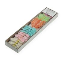 gjenstander Fjærsommerfugler på ståltråd fargede 5,5 cm 24 stk