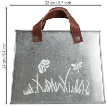 gjenstander Dekorativ veske, sølv, hvit, brun, metall, blomsterpotte, L22cm, 2 stk.