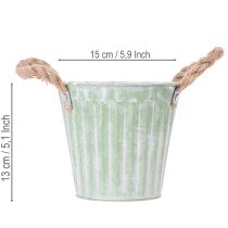gjenstander Dekorativ potte, metallbøtte for planting, blomsterkasse med håndtak, rosa/grønn/gul shabby chic Ø15cm H13cm 3-delers sett