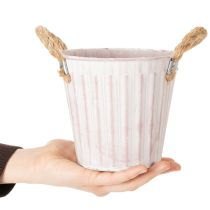 gjenstander Dekorativ potte, metallbøtte for planting, blomsterkasse med håndtak, rosa/grønn/gul shabby chic Ø15cm H13cm 3-delers sett