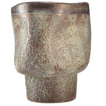 gjenstander Dekorativ vase keramisk plantekasse metallic brun gråblå 16,5×20,5cm