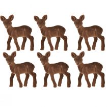 gjenstander Dekorativ figur hjort fawn flokket brune julefigurer 10,5cm 6 stk