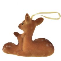 gjenstander Dekorativ henger hjort dekorasjon med fawn flokket 10cmx5cmx8,5cm