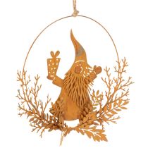 gjenstander Juledekorering, reinsdyr i ring, julenissen med gave, metalldekorasjon, rusten overflate, Ø18 cm, sett med 2