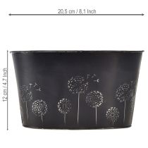 gjenstander Dekorativ metallskål, oval, svart og sølv, blomsterdesign, 20,5 x 12,5 x 12 cm