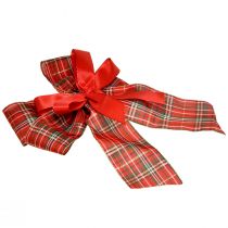 gjenstander Dekorativ julesløyfe, gavesløyfe, utendørs, rødrutete, 6 cm bred, 20 × 29 cm, 2 stk.