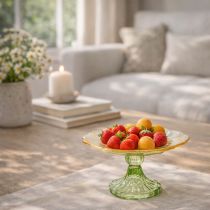 gjenstander Dekorativ glassplate med fot, blomsterdesign, ideell for festlig presentasjon, 15 cm