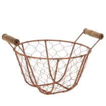 gjenstander Trådkurv, metallkurv med håndtak, tre, rust, dekorativ, Ø18 cm