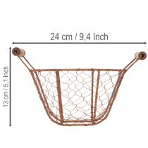 gjenstander Trådkurv, metallkurv med håndtak, tre, rust, dekorativ, Ø18 cm