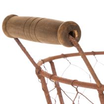 gjenstander Trådkurv, metallkurv med håndtak, tre, rust, dekorativ, Ø18 cm