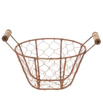 gjenstander Trådkurv, metallkurv med håndtak, tre, rust, dekorativ, Ø18 cm