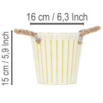 gjenstander Bøtte til planting, blomsterkasse med håndtak, metalldekorasjon rosa/grønn/gul shabby chic Ø16,5 cm H15 cm 3-delt sett