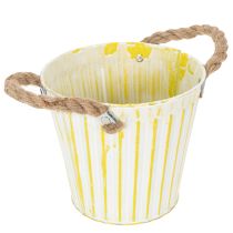 gjenstander Bøtte til planting, blomsterkasse med håndtak, metalldekorasjon rosa/grønn/gul shabby chic Ø16,5 cm H15 cm 3-delt sett
