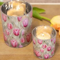 gjenstander Elegant lykt med tulipanmotiv for stemningsfull vårdekorasjon, 12,5 cm, 2 stk.