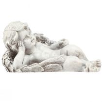 gjenstander Engel liggende dekorativ figur gravdekor grå polyresin 22cm