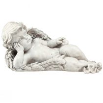 gjenstander Engel liggende gravdekor polyresin grå hvit 31×16cm