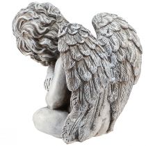 gjenstander Englesittende dekorativ figurgravdekor grå polyresin H18cm