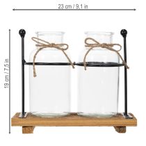 gjenstander Dekorativ flaskevase, glass og tre, 23x12x19,5 cm, 2 stk.