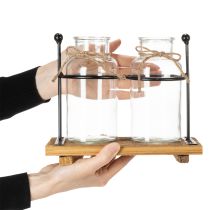 gjenstander Dekorativ flaskevase, glass og tre, 23x12x19,5 cm, 2 stk.