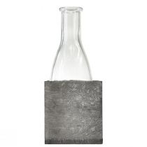 gjenstander Glassvase i grått trestativ, 9,5x8x20cm - Rustikk dekorasjon med 4 flasker