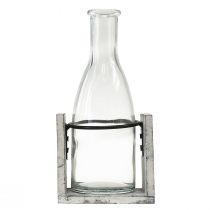 gjenstander Glassvase i grått trestativ, 9,5x8x20cm - Rustikk dekorasjon med 4 flasker