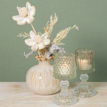 gjenstander Telysholder i glass med prikker og riller i basen, H15 cm, 2 stk.