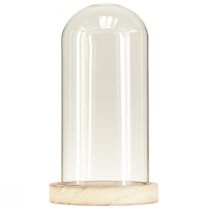 gjenstander Glassklokke med sokkel laget av klart naturtre Ø12cm H21cm