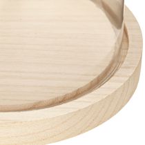 gjenstander Glassklokke på trebrett, glasskrukke, klar, natur, Ø17cm, H24cm