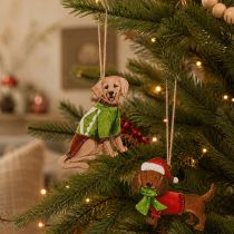 gjenstander Julepynt med hund, dekorativ opphengspynt, hund med skjerf og lue, 12 cm, 2 stk.