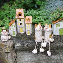 gjenstander Rustikk keramikkhus med lyssterk LED-belysning, ideelt som stemningsfull borddekorasjon, 15 cm, 2 stk.