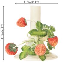 gjenstander Metalllysestake med jordbærdekorasjon, sommerkrem, H13 cm