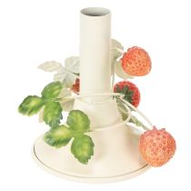 gjenstander Metalllysestake med jordbærdekorasjon, sommerkrem, H13 cm