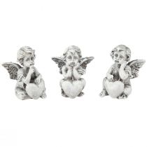 gjenstander Liten engel med hjerte gravdekorasjon figur grå H5,5cm 6 stk