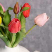 gjenstander Kunstig tulipanbukett, fargerik, realistisk dekorasjon, høy kvalitet for hjemmet, 43 cm, 7 stk.