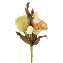 gjenstander Kunstig blomsterbukett, rose, hortensia, tørt utseende, vintage dekorasjon, 38 cm