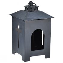 gjenstander Lykt gravlys kryssvindu metall antikk grå 13 x 27 cm