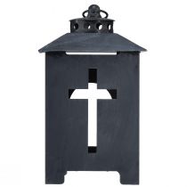 gjenstander Lykt gravlys kryssvindu metall antikk grå 13 x 27 cm