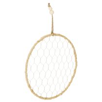 gjenstander Bohemsk metalldekorasjonsring, sølv, Ø28 cm med naturlig raffia, sett med 4 - hengende dekorasjon, veggdekorasjon