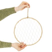 gjenstander Bohemsk metalldekorasjonsring, sølv, Ø28 cm med naturlig raffia, sett med 4 - hengende dekorasjon, veggdekorasjon