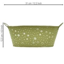gjenstander Oval metallskål med stjerner og håndtak, grønn, 31 × 16 cm, H12,5 cm