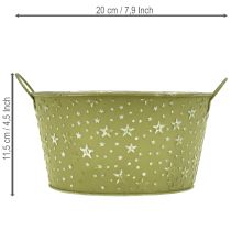 gjenstander Metallskål med stjerner og håndtak, grønn, Ø20 cm, H11,5 cm