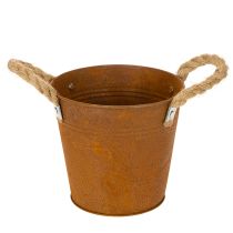 gjenstander Metallpotte med håndtak, urtepotte, rustdekorasjon Ø16,5 cm H15 cm