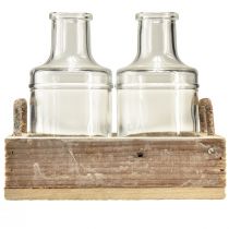 gjenstander Minivaser glass dekorativt brett tre vintage 16x10x14cm sett