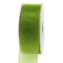 gjenstander Organzabånd grønt gavebånd vevd kant olivengrønn 40mm 50m